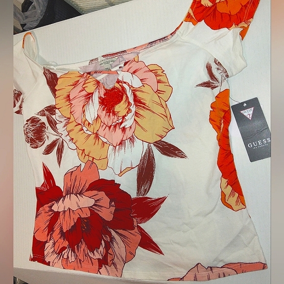 ~NWT~Stunning GUESS Blushing Azalea Print Ivory Karlotta Juniors Top~Large~ - Picture 7 of 11